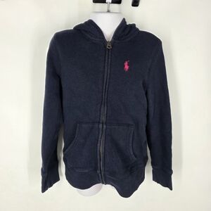 Polo Ralph Lauren Kids Hoodie Size 7 S Navy Blue Pink Pony Full Zip Sweatshirt